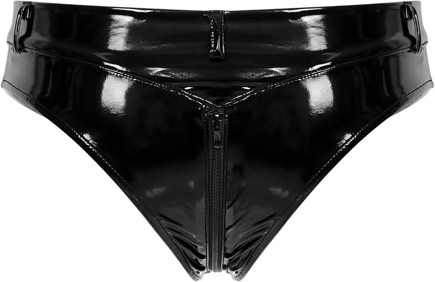 easyforever Men's Sexy Underwear Patent Leather Low Rise Briefs Wet Look Zipper Crotch Underpants
