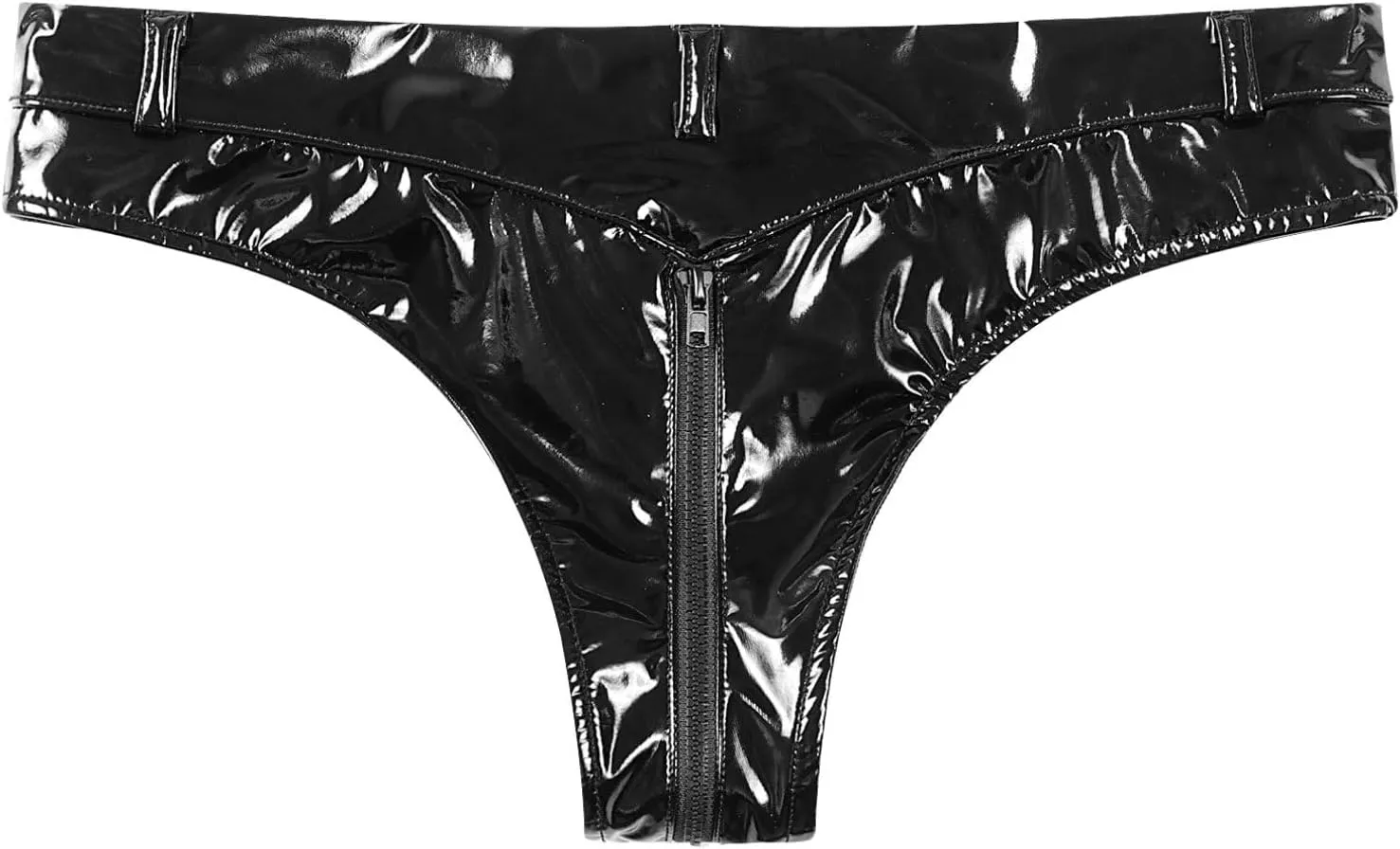 easyforever Men's Sexy Underwear Patent Leather Low Rise Briefs Wet Look Zipper Crotch Underpants