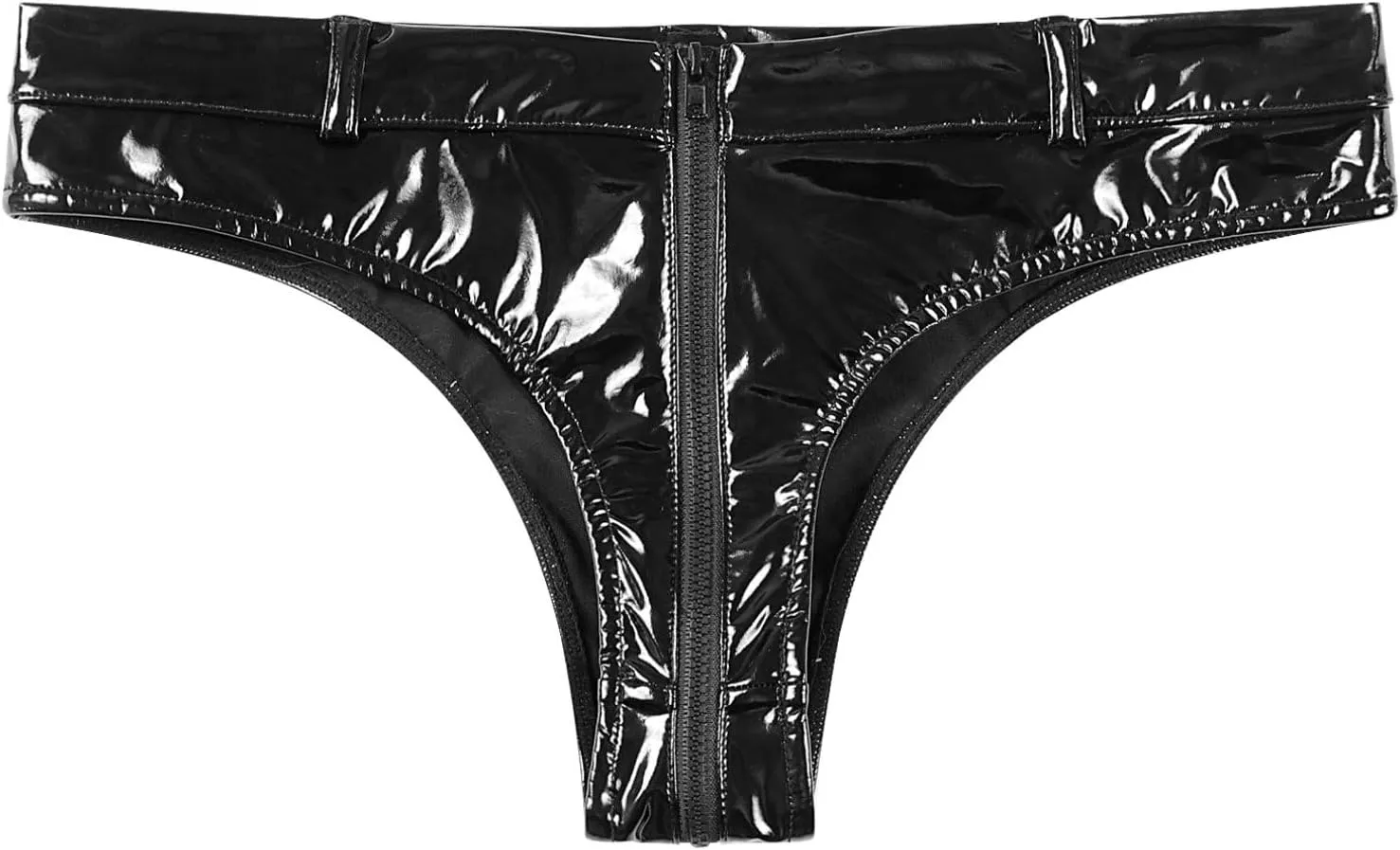 easyforever Men's Sexy Underwear Patent Leather Low Rise Briefs Wet Look Zipper Crotch Underpants
