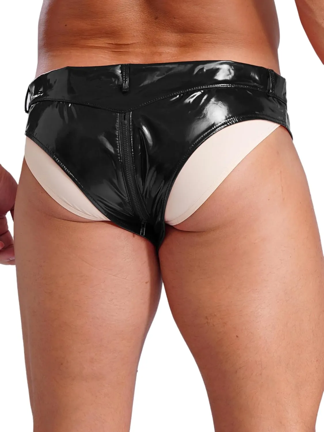 easyforever Men's Sexy Underwear Patent Leather Low Rise Briefs Wet Look Zipper Crotch Underpants