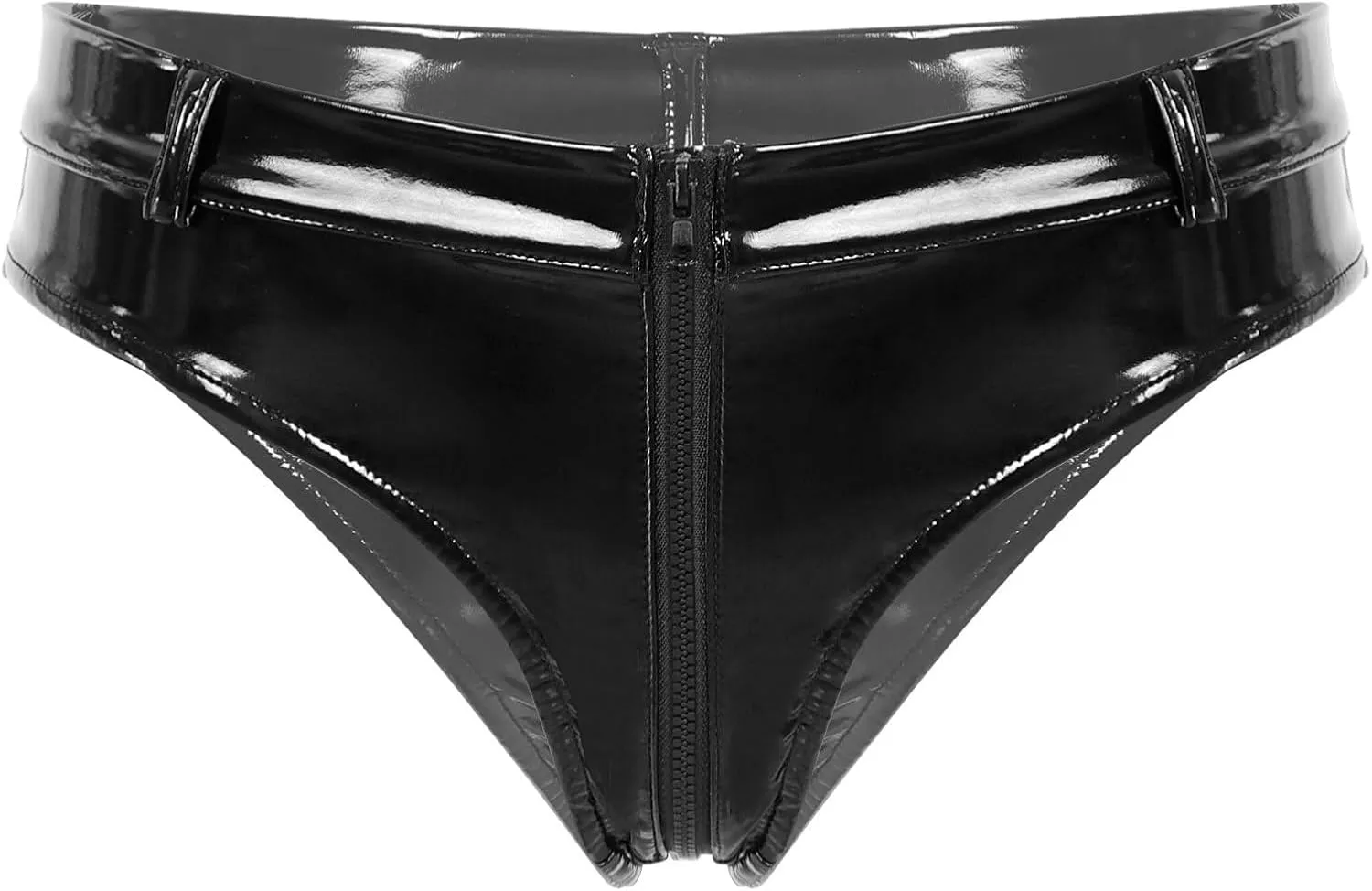 easyforever Men's Sexy Underwear Patent Leather Low Rise Briefs Wet Look Zipper Crotch Underpants