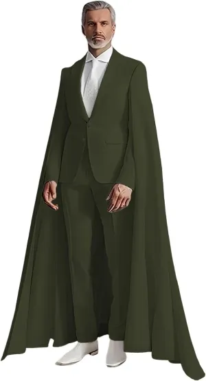 Elegant Men's 2 Pieces Suits with Long Cape Peak Lapel Cloak Blazer Pants Prom Tuxedos for Evening Party