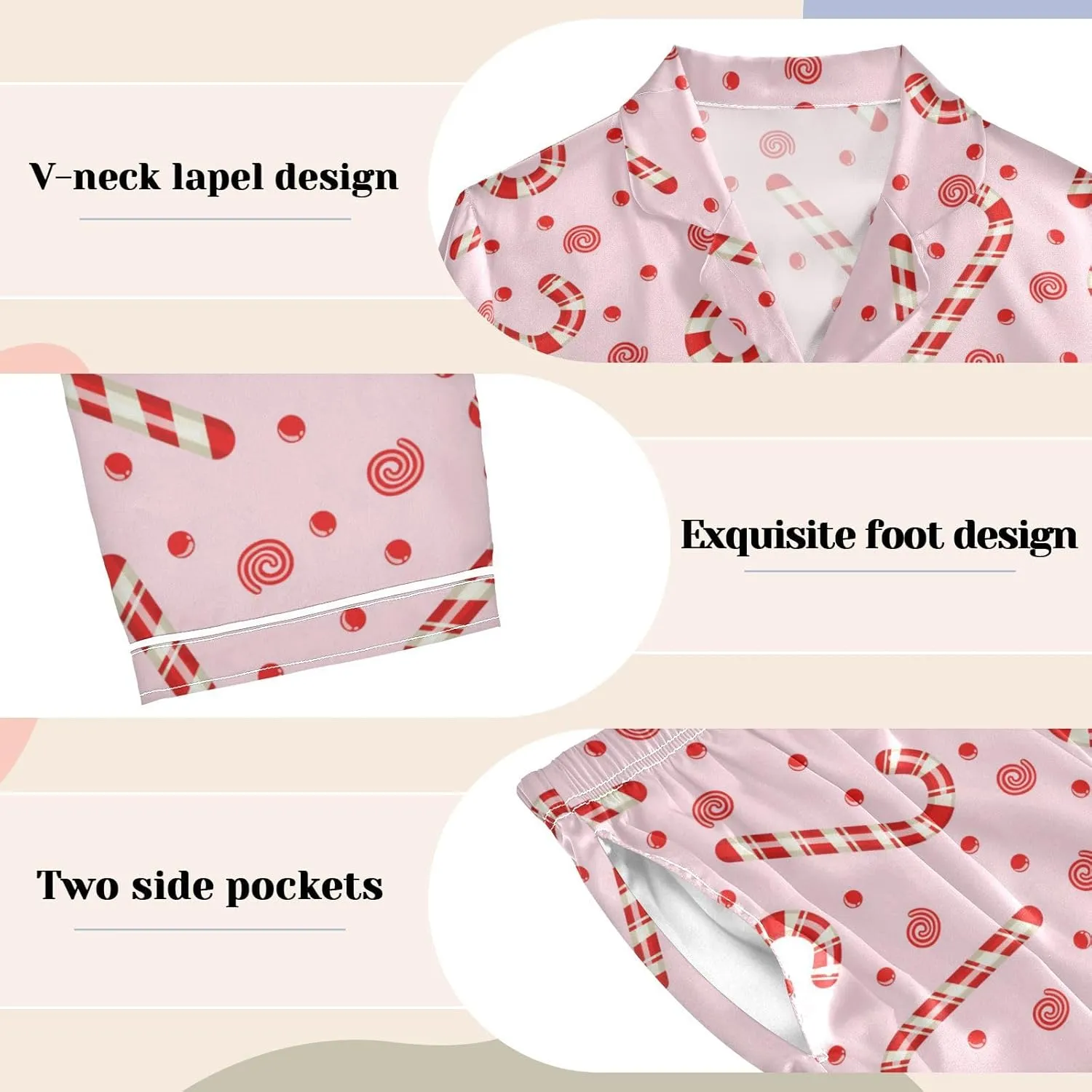Fisyme Womens Satin Pajama Set Long Sleeve Button Down Sleepwear Nightwear Loungewear Pj Sets S-XXL
