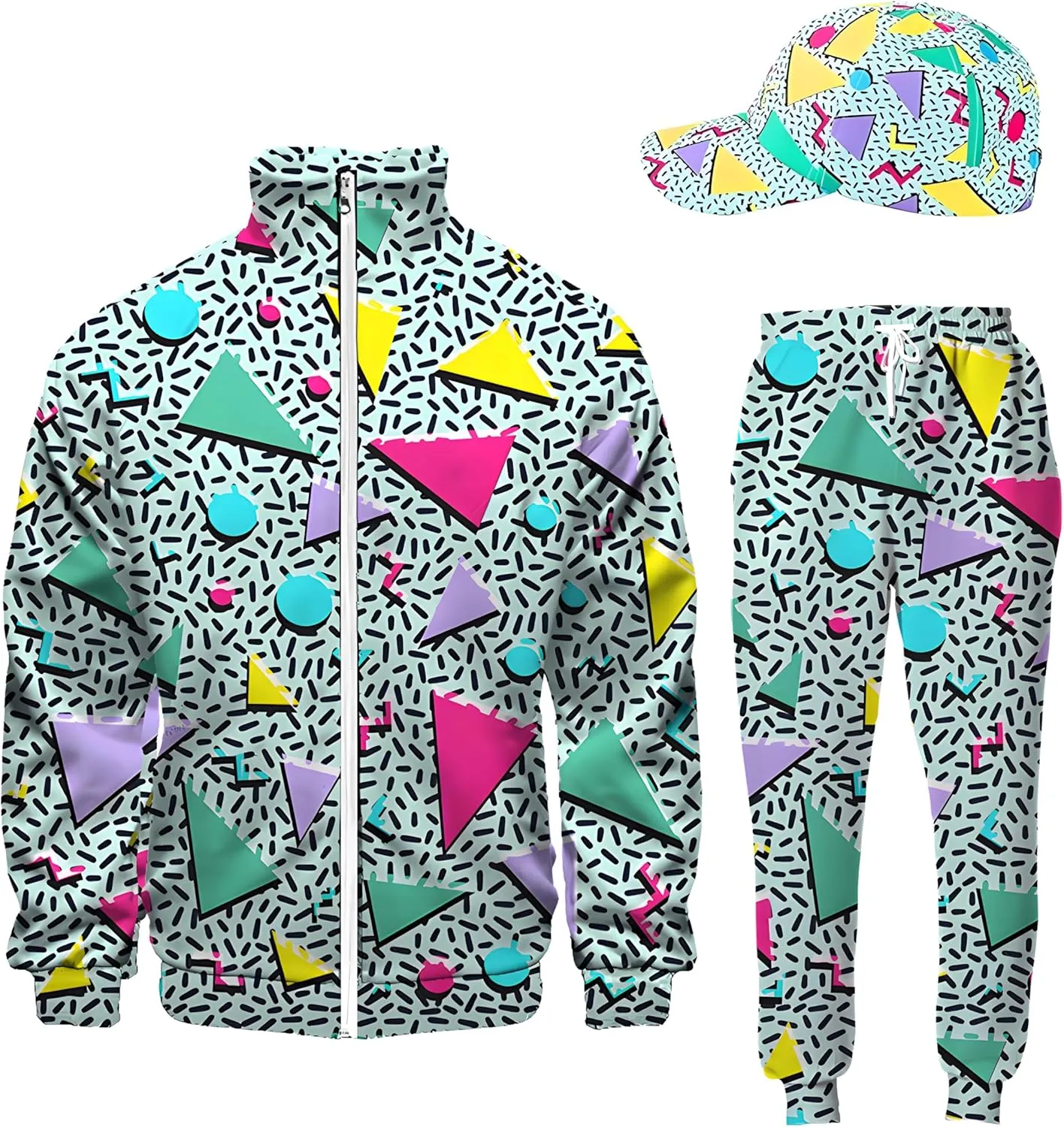FOTN  3pcs Mens 80s Costumes Retro 80s 90s hip hop Outfit 80s Vintage Tracksuit for Halloween Costume party