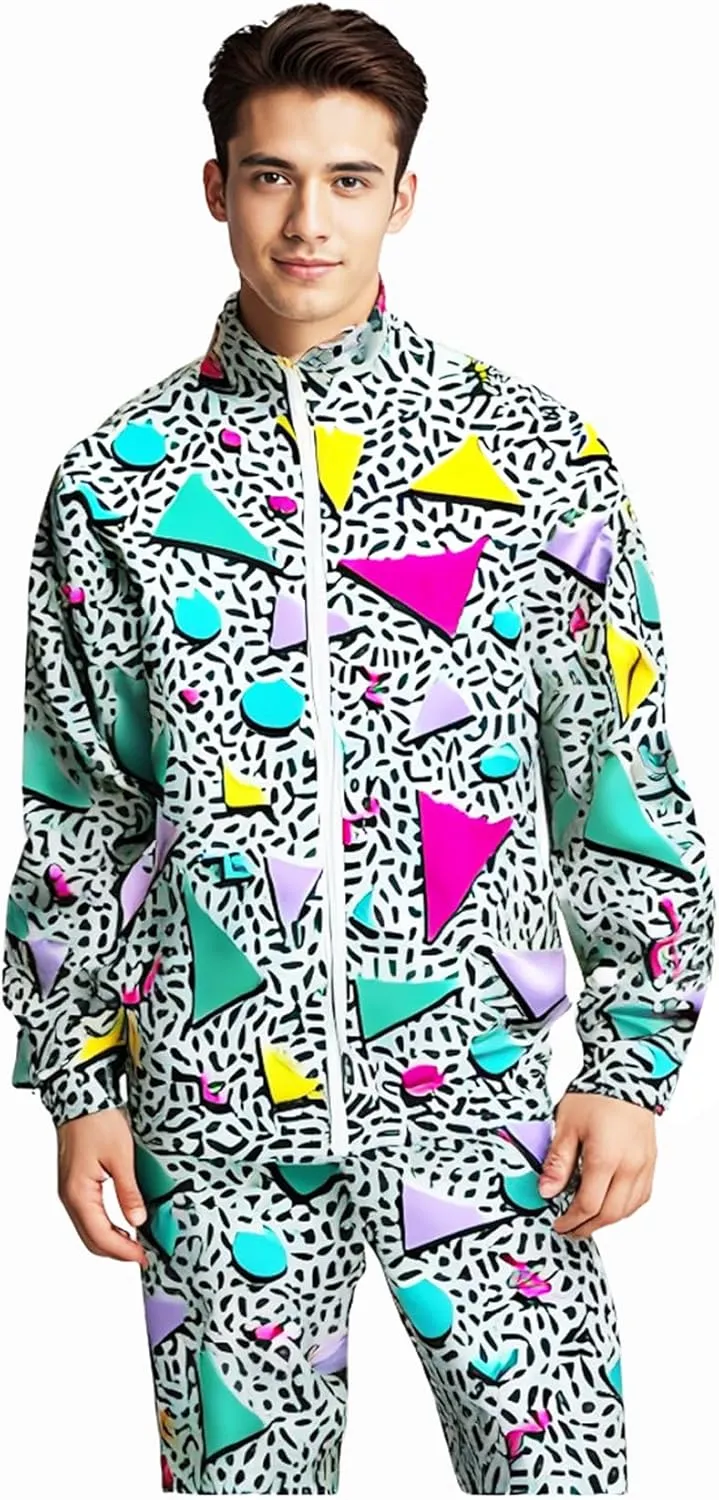 FOTN  3pcs Mens 80s Costumes Retro 80s 90s hip hop Outfit 80s Vintage Tracksuit for Halloween Costume party