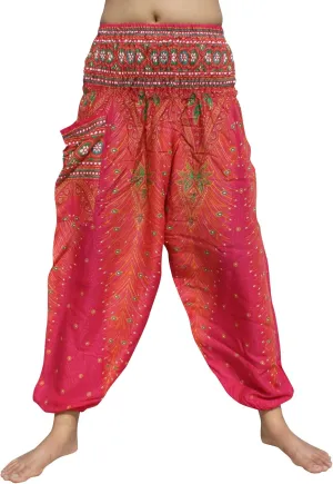 Full Funk Rayon Smock Waist Harem Baggy Pants Pocket Straight Yoga Clothes Women Mixed Bright Patterns