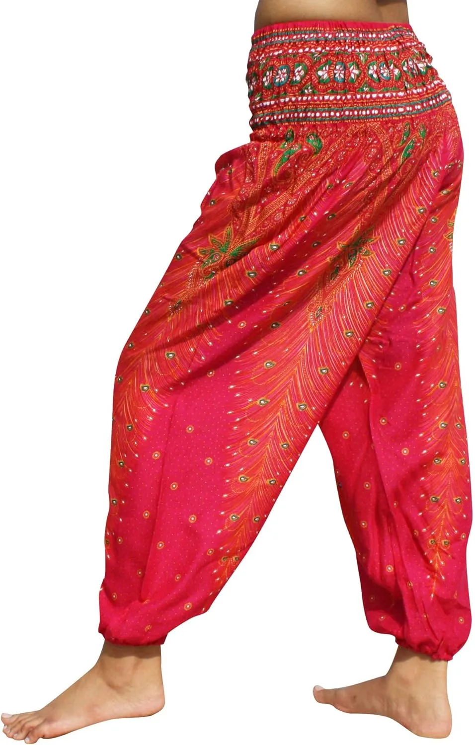 Full Funk Rayon Smock Waist Harem Baggy Pants Pocket Straight Yoga Clothes Women Mixed Bright Patterns