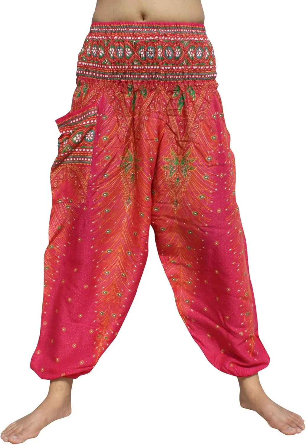 Full Funk Rayon Smock Waist Harem Baggy Pants Pocket Straight Yoga Clothes Women Mixed Bright Patterns