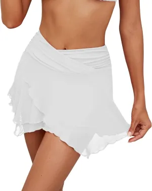 GRAPENT Swim Skirt Bottoms for Women Criss Cross High Waisted Bikini Bottom Layered Mesh Flowy Shorts Bathing Suit Skort
