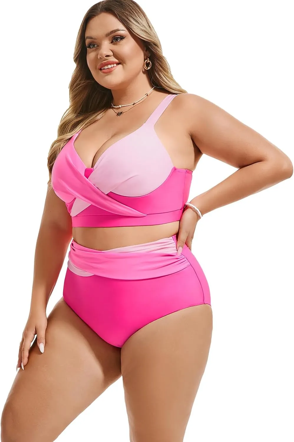 Hanna Nikole Womens Plus Size Bikini Set Two Piece High Waisted Swimsuits Tummy Control Bathing Suit Twist Front Swimwear