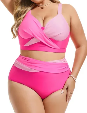 Hanna Nikole Womens Plus Size Bikini Set Two Piece High Waisted Swimsuits Tummy Control Bathing Suit Twist Front Swimwear