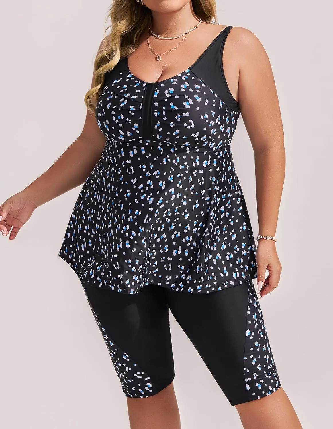Hanna Nikole Women's Plus Size Tankini Swimsuits Two Piece Bathing Suit Flowy Rash Guard Swimwear with Capris Shorts