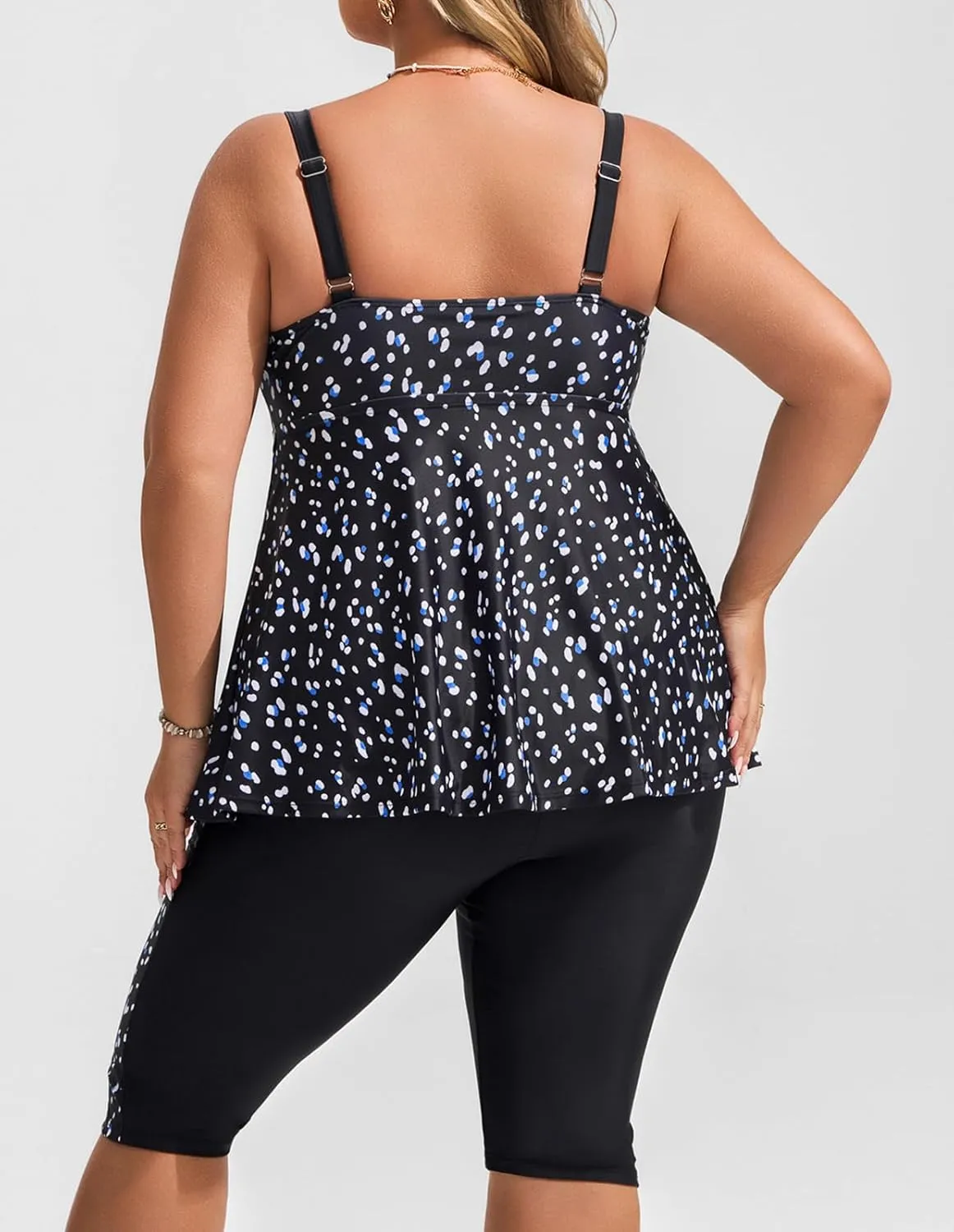 Hanna Nikole Women's Plus Size Tankini Swimsuits Two Piece Bathing Suit Flowy Rash Guard Swimwear with Capris Shorts