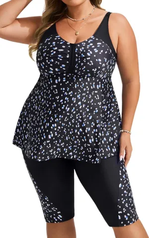 Hanna Nikole Women's Plus Size Tankini Swimsuits Two Piece Bathing Suit Flowy Rash Guard Swimwear with Capris Shorts
