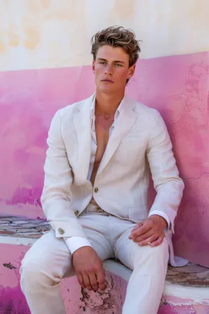 Henry High QualityWhite Men Suits Slim Fit Blazer Linen Suit