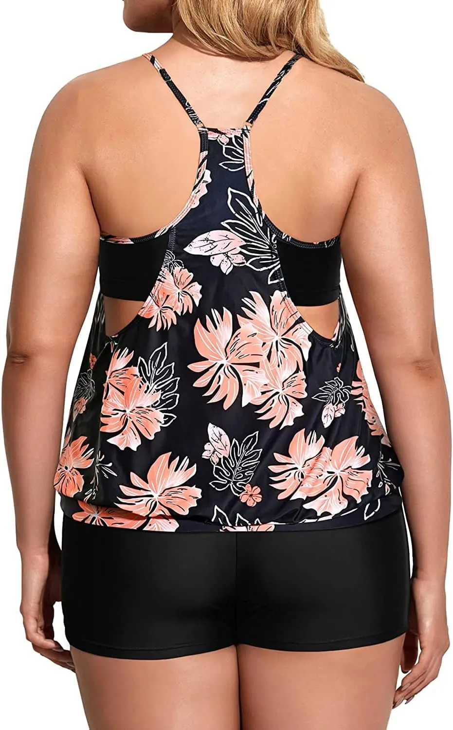 Holipick Plus Size Tankini Swimsuit for Women Two Piece Tummy Control Bathing Suit Blouson Tankini Top with Shorts