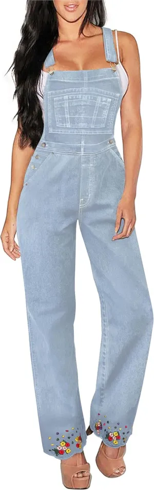 Hybrid & Company Womens Super Comfy Stretch Denim jumpsuit Pants Overalls