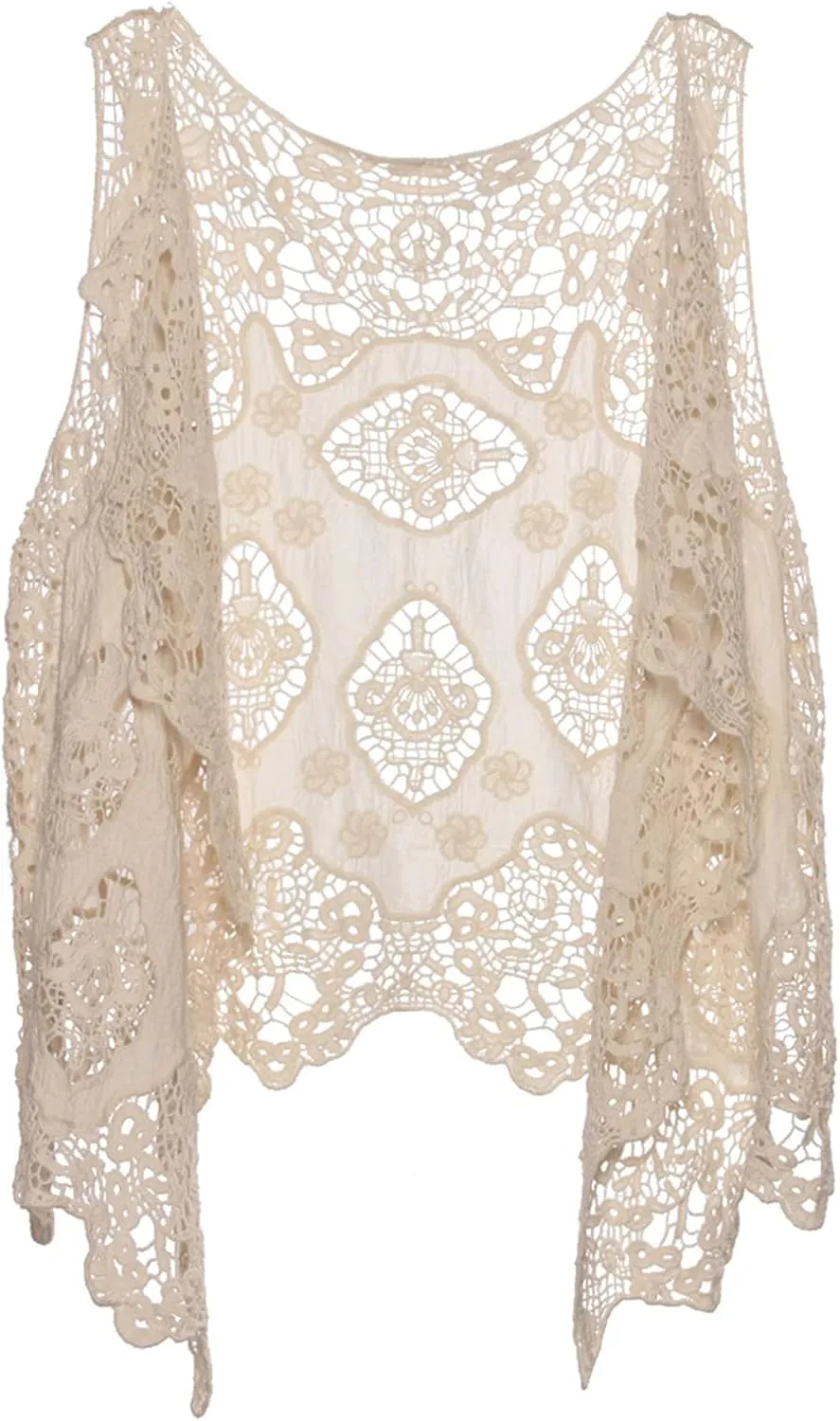JASTIE Women Open Stitch Cardigan Boho Sleeveless Hippie Summer Hollow Out Solid Crochet Vest