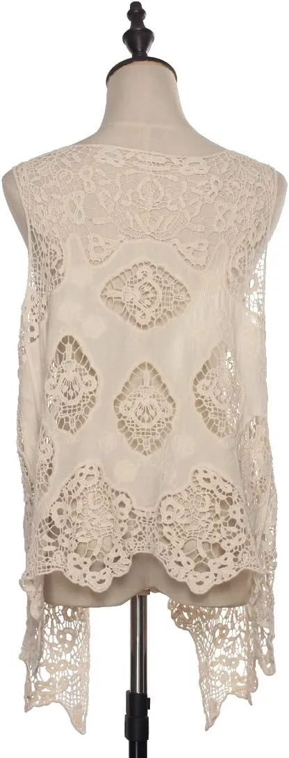 JASTIE Women Open Stitch Cardigan Boho Sleeveless Hippie Summer Hollow Out Solid Crochet Vest