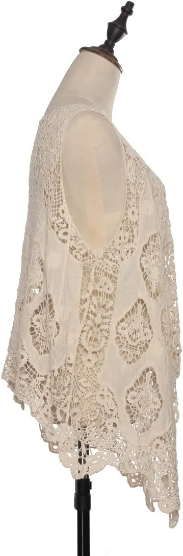 JASTIE Women Open Stitch Cardigan Boho Sleeveless Hippie Summer Hollow Out Solid Crochet Vest