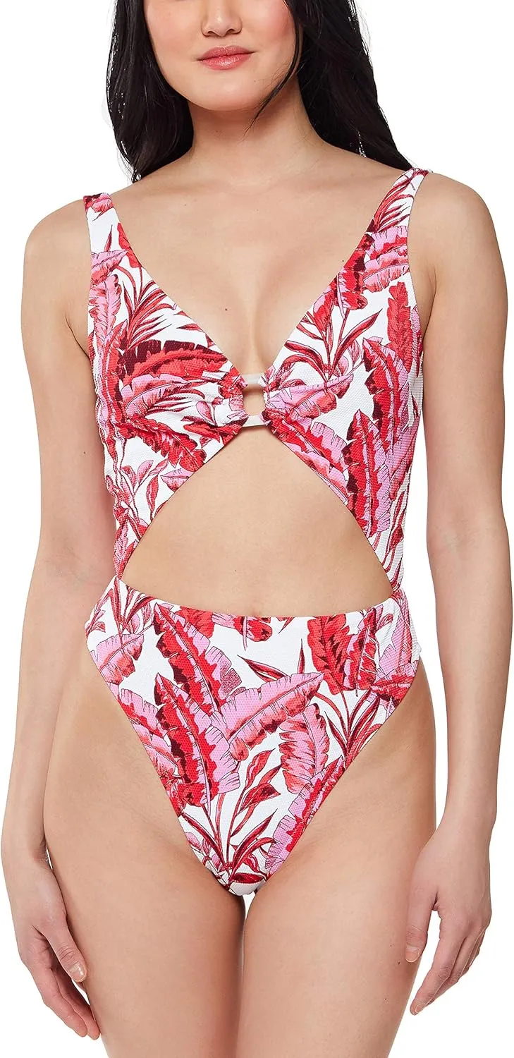 Jessica Simpson Women's Standard V Neck One Piece Swimsuit Bathing Suit