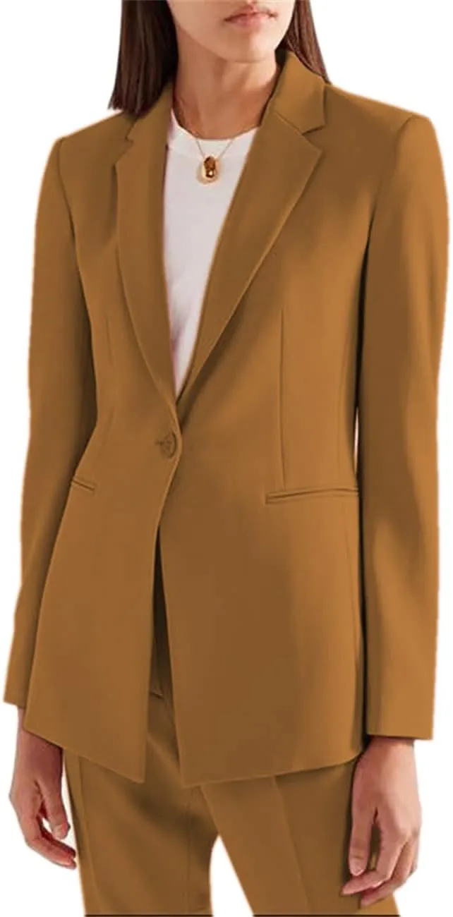 JinXuanYa Women's Suits Blazer Regular Fit 2 Piece Solid Formal Business Lady Suit Set Work Blazer Office SuitJacket Pants 