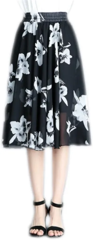 Kafeimali Women's Elastic Chiffon Floral High Waist Pleated Midi Skirt Dress