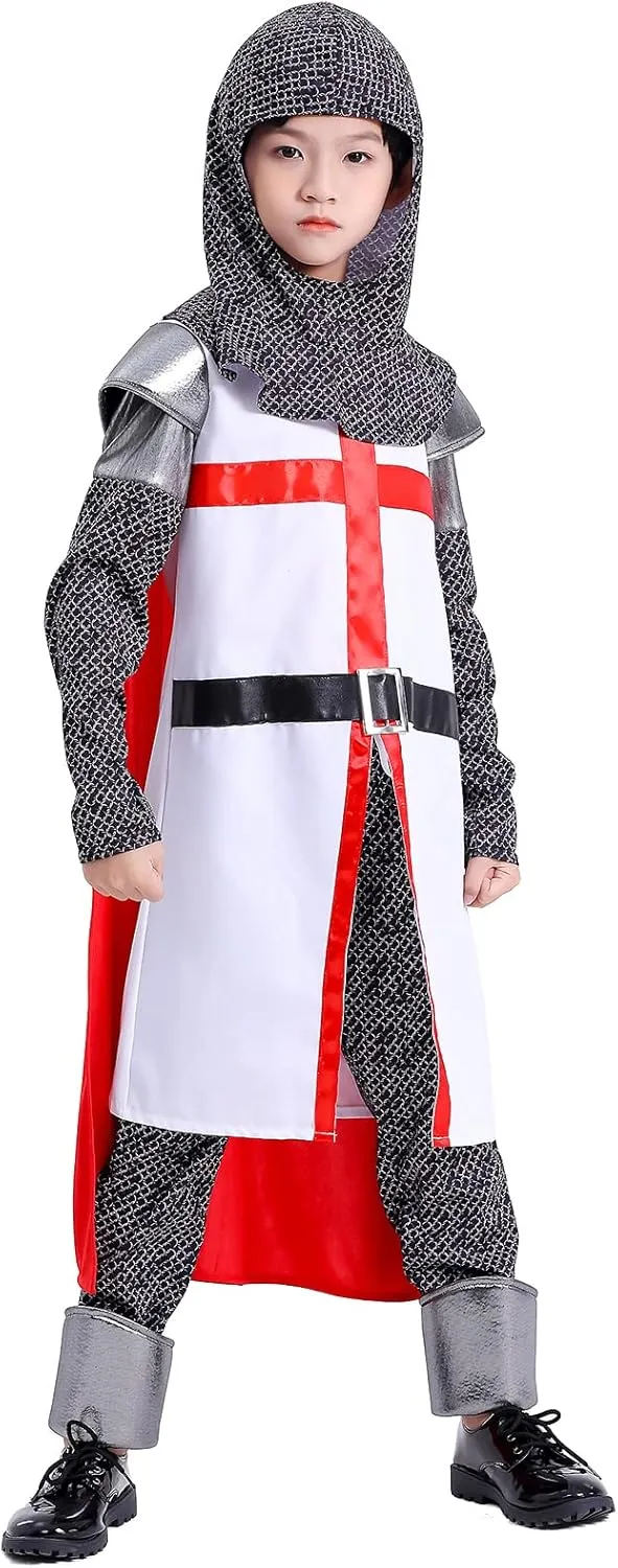 Kid Knight Costume Boy Crusader Costume Medieval Knight Templar Costume Cosplay Renaissance Knight Outfit Cloak Robe