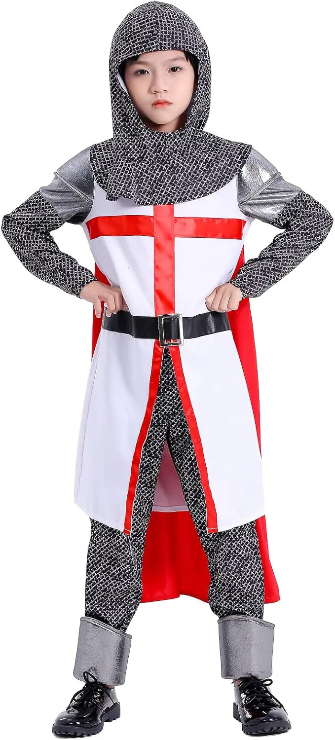 Kid Knight Costume Boy Crusader Costume Medieval Knight Templar Costume Cosplay Renaissance Knight Outfit Cloak Robe