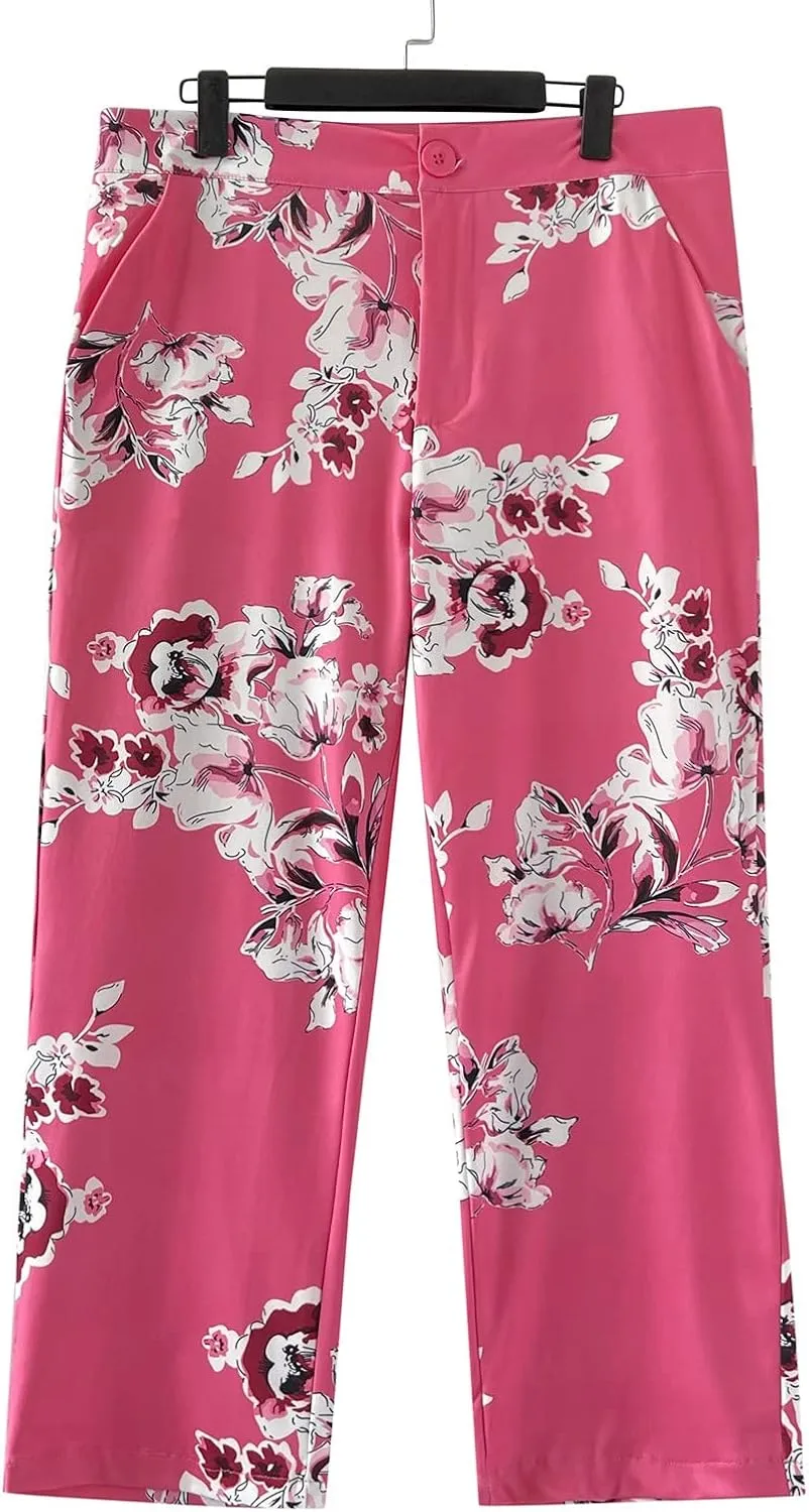 Ladies Casual Printed 3/4 Sleeve Suit Top Suit Pants Set Dressy Jumpsuits for Women Evening Party