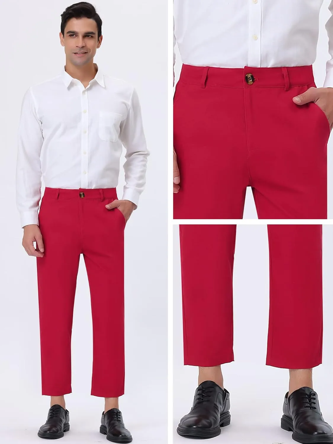 Lars Amadeus Solid Color Cropped Business Dress Pants for Men's Skinny Flat Front Suit Trousers