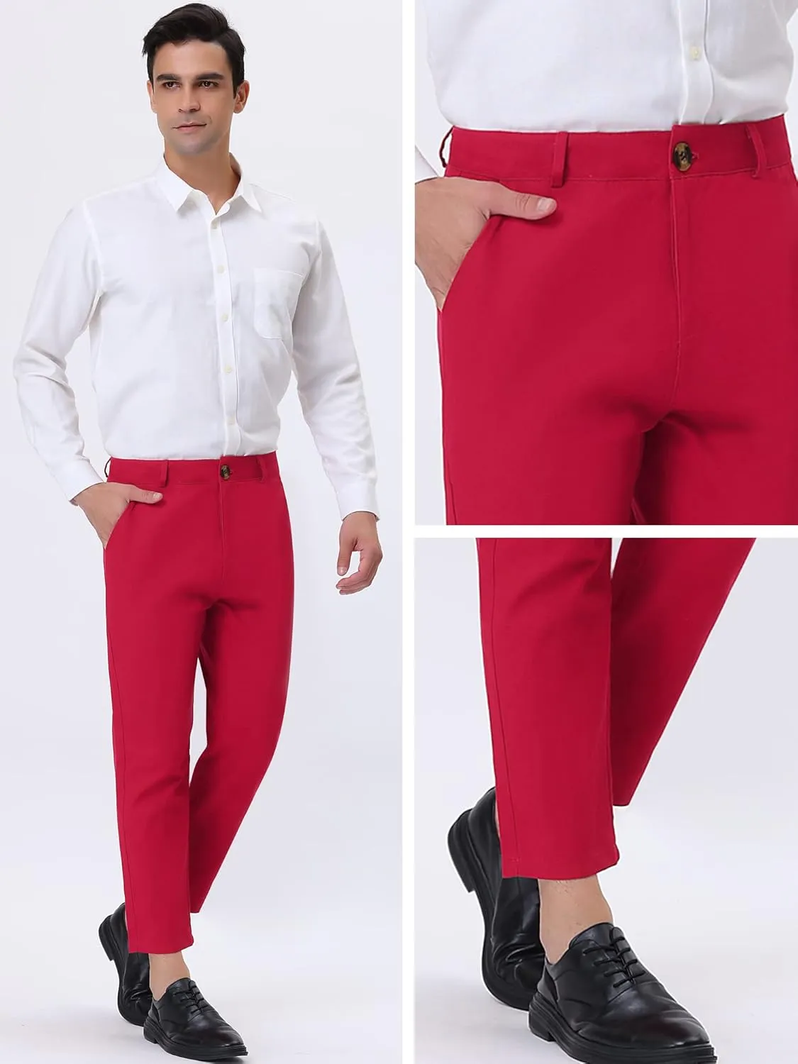 Lars Amadeus Solid Color Cropped Business Dress Pants for Men's Skinny Flat Front Suit Trousers