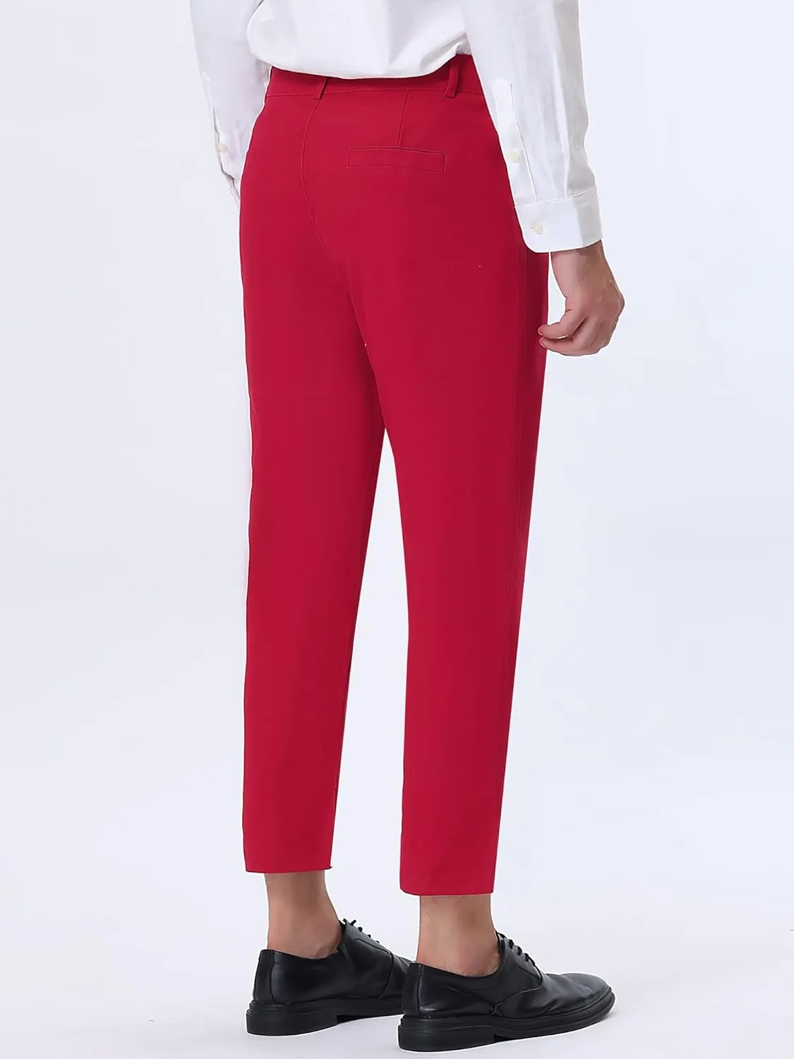 Lars Amadeus Solid Color Cropped Business Dress Pants for Men's Skinny Flat Front Suit Trousers