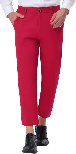 Lars Amadeus Solid Color Cropped Business Dress Pants for Men's Skinny Flat Front Suit Trousers