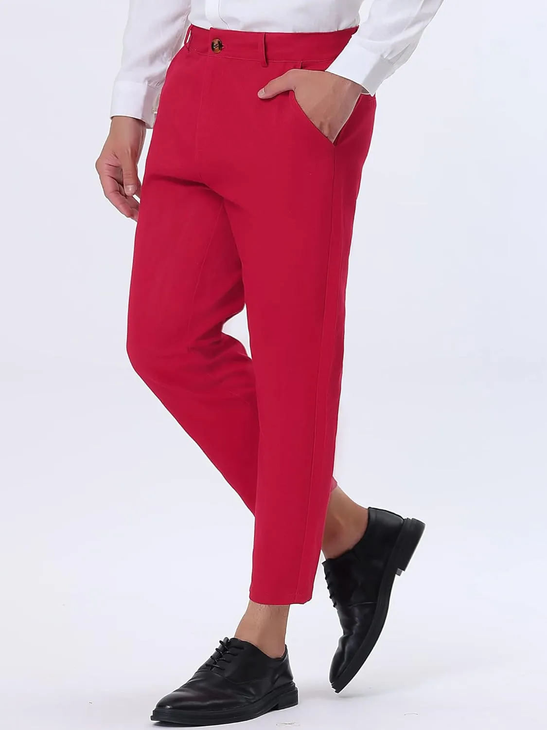 Lars Amadeus Solid Color Cropped Business Dress Pants for Men's Skinny Flat Front Suit Trousers