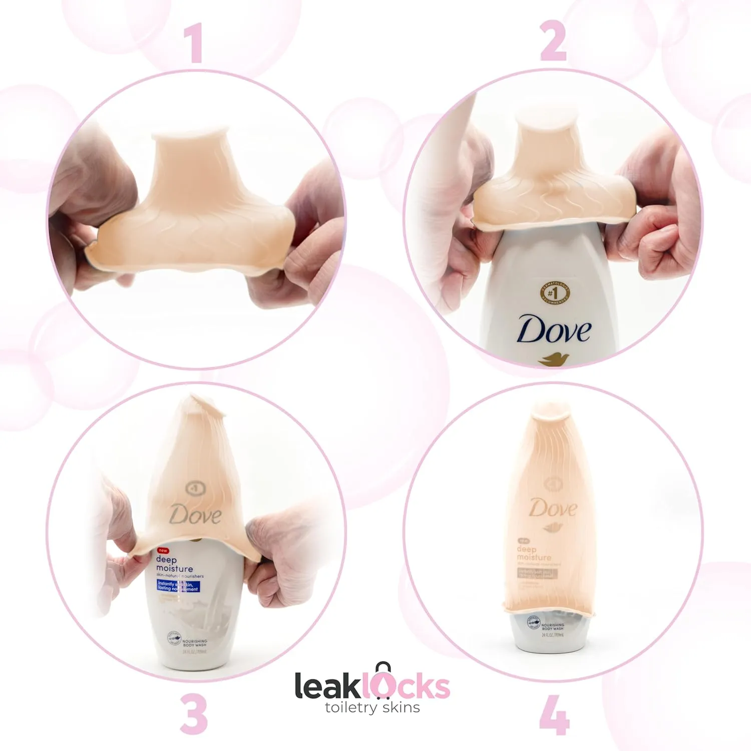 LeakLocks Toiletry Skins Elastic Sleeve for Leak Proofing Travel Container in Luggage. For Standard and Travel Sized Toiletries. Reusable Accessory for Travel Bag Suitcase and Carry-on Luggage