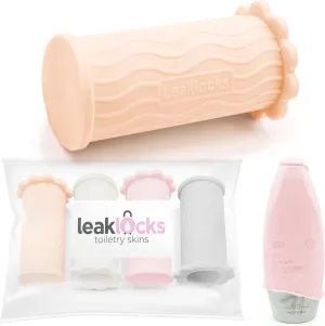 LeakLocks Toiletry Skins Elastic Sleeve for Leak Proofing Travel Container in Luggage. For Standard and Travel Sized Toiletries. Reusable Accessory for Travel Bag Suitcase and Carry-on Luggage