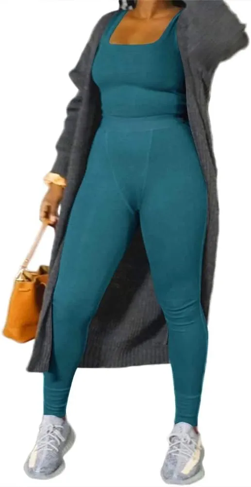 LICOBOD Casual Workout Sets 2 Piece Outfits for Women Ribbed Crop Tank Top High Waist Yoga Leggings Lounge Wear Tracksuit