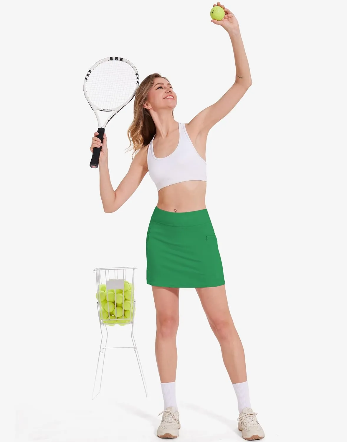 M MOTEEPI Tennis Skirts for Women High Waisted Golf Skort Skirt with Pockets 16" Tummy Control Skorts for Woman Dressy Casual
