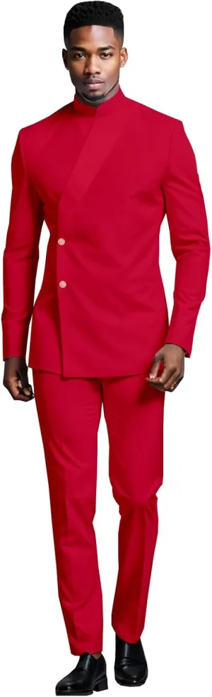 Men's 2 Piece Slim Fit Suit Set Two Buttons Blazer Jacket Pants Set Solid Outfits African Clothes