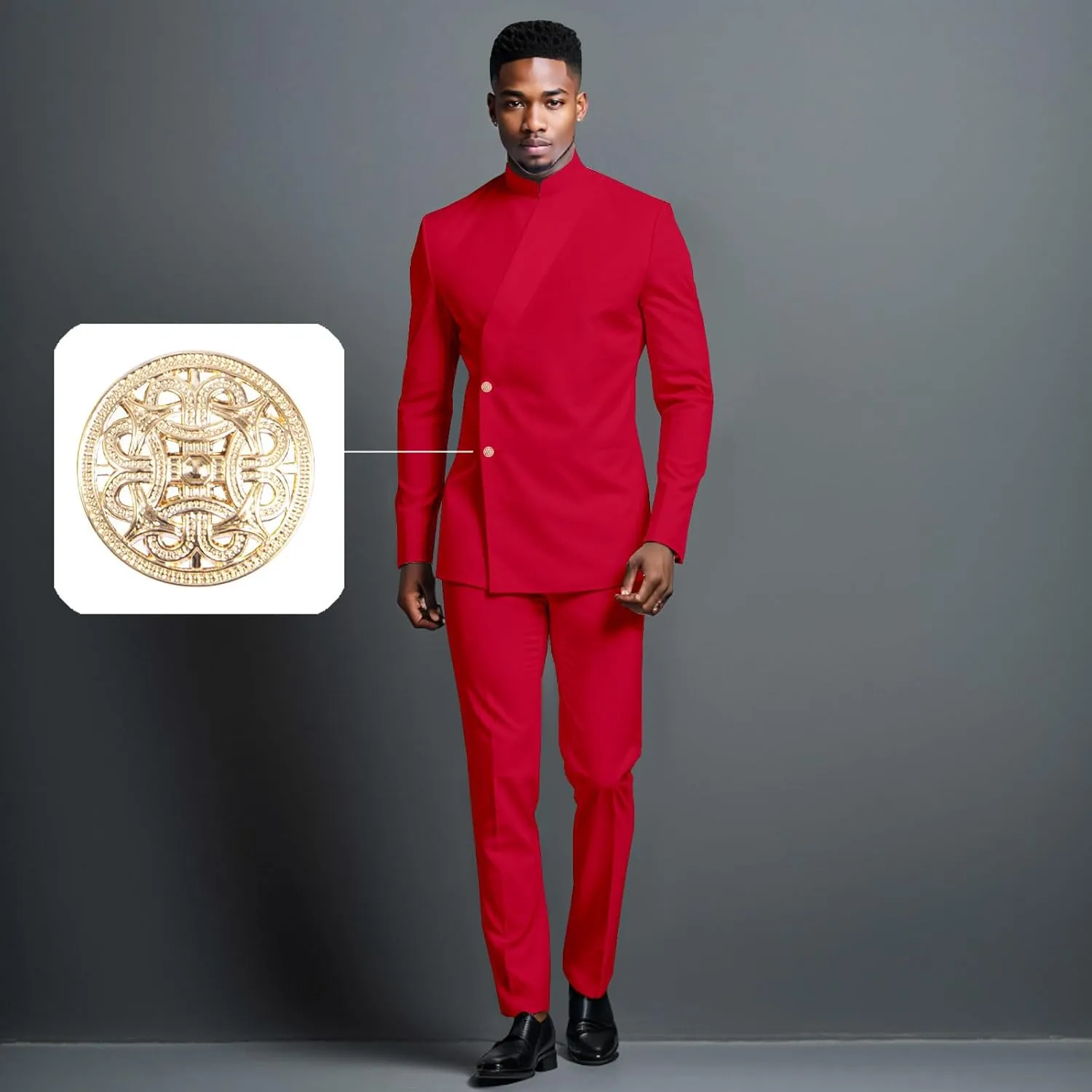 Men's 2 Piece Slim Fit Suit Set Two Buttons Blazer Jacket Pants Set Solid Outfits African Clothes