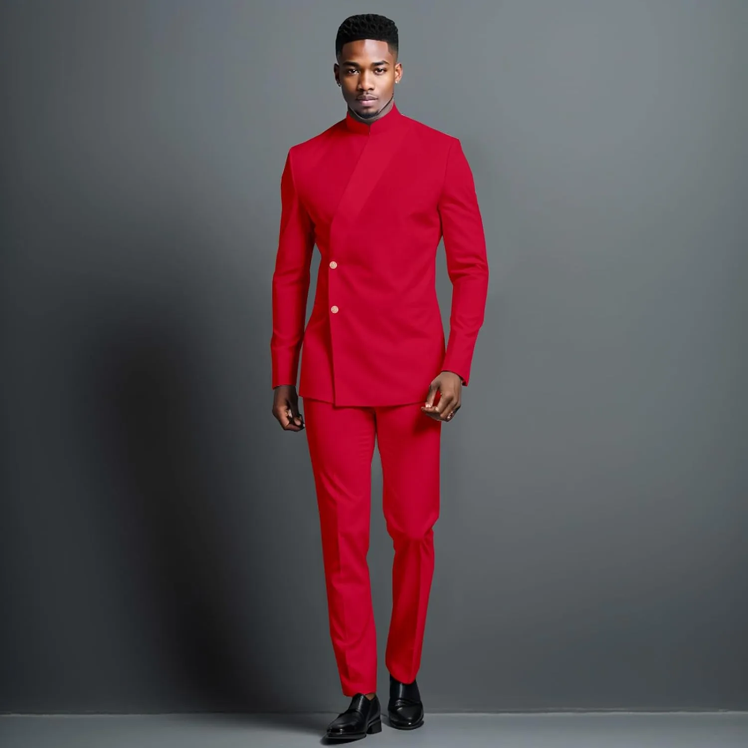 Men's 2 Piece Slim Fit Suit Set Two Buttons Blazer Jacket Pants Set Solid Outfits African Clothes