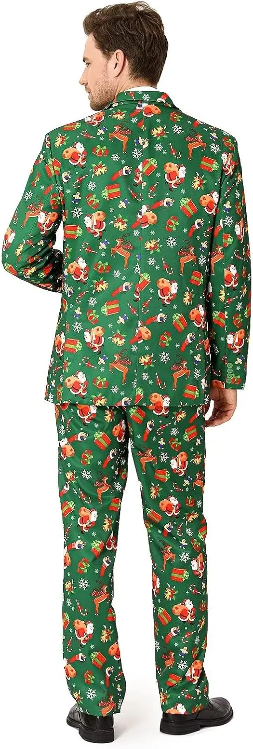 Men's 3-Piece Halloween & Christmas Suit, Two Button Jacket & Pants & Tie