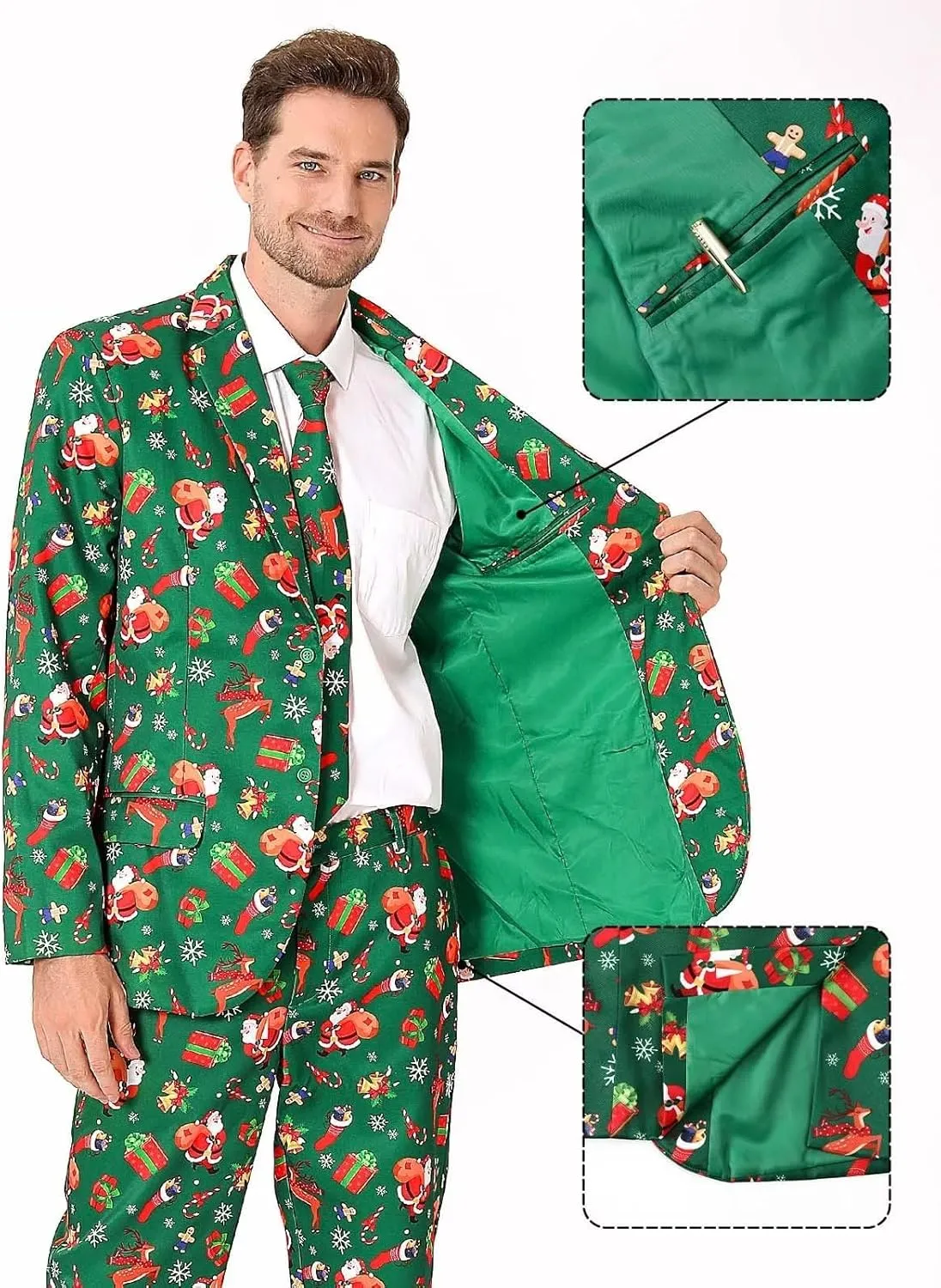 Men's 3-Piece Halloween & Christmas Suit, Two Button Jacket & Pants & Tie