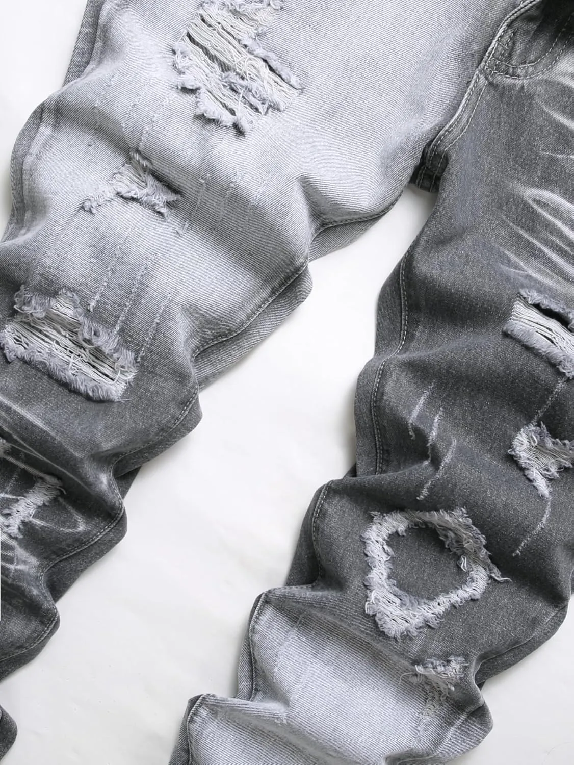 Men's Jeans Slim Fit Ripped Straight Leg Distressed Fashion Denim Pants