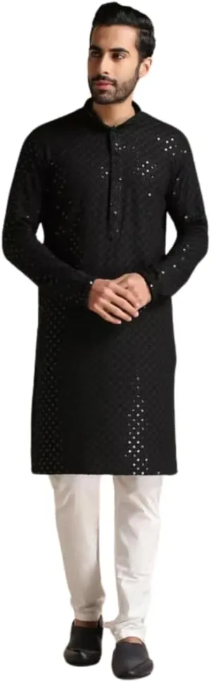 Mens Kurta Embroidered cotton Kurta Pajama Set, Large, Indian Style