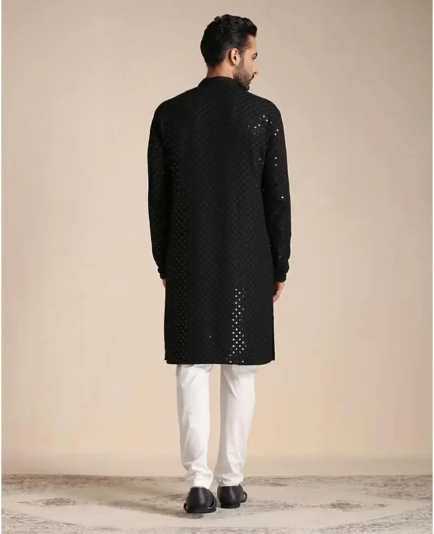Mens Kurta Embroidered cotton Kurta Pajama Set, Large, Indian Style