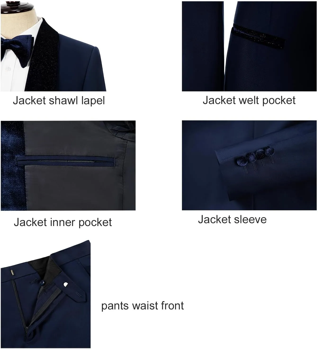 Men's Slim Fit Tuxedo, Shiny Velvet Shawl Collar 3 Piece Suit, Party Jacket Vest Pants & Bow Tie Set