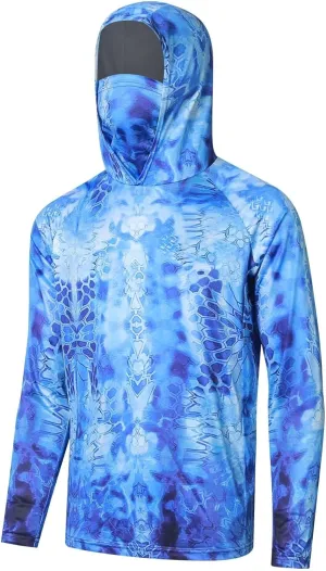Men's UPF50  Sun Protection Hoodie Shirt Fashion Loose Long Sleeve Rash Guard Casual Fishing Shirt with Mask Quick Dry