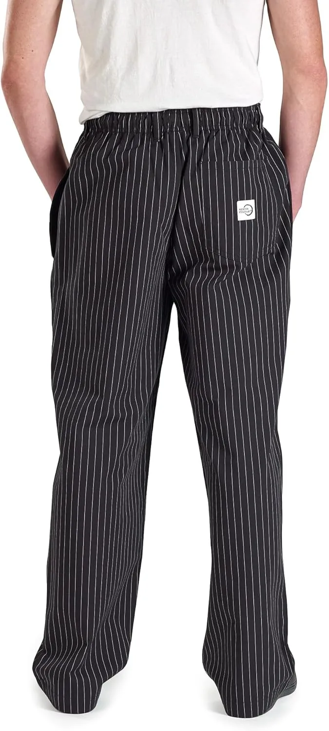 Mercer Culinary M60030BFPS Millennia Men's Black Cook Pants with White Fine Pinstripe, Small